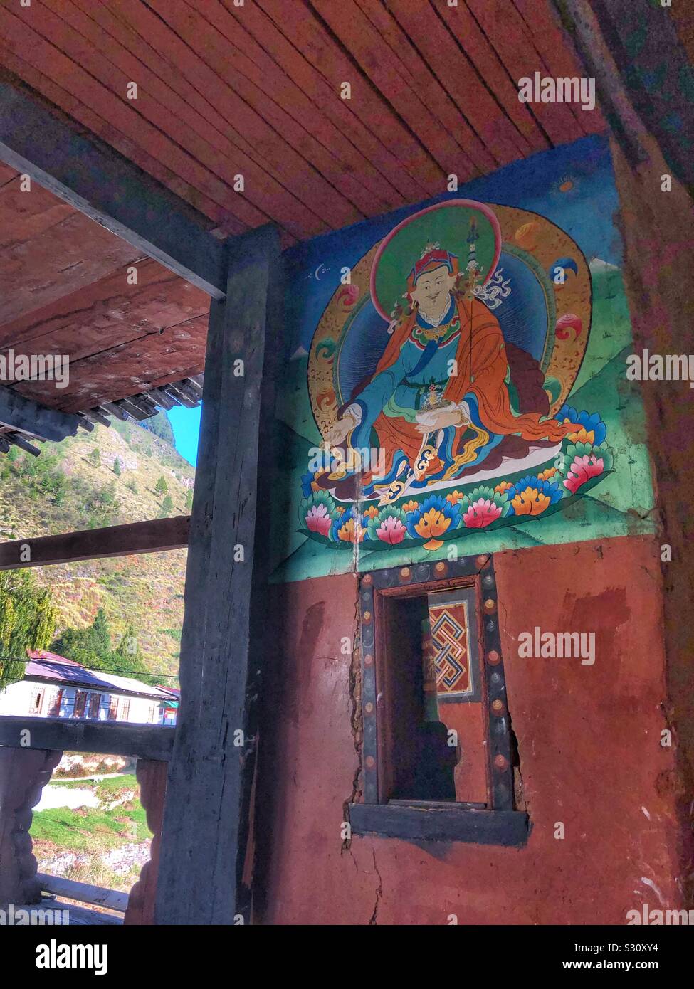 The entrance to a Buddhist monastery in Bhutan. - Smartphone Captured Stock Image