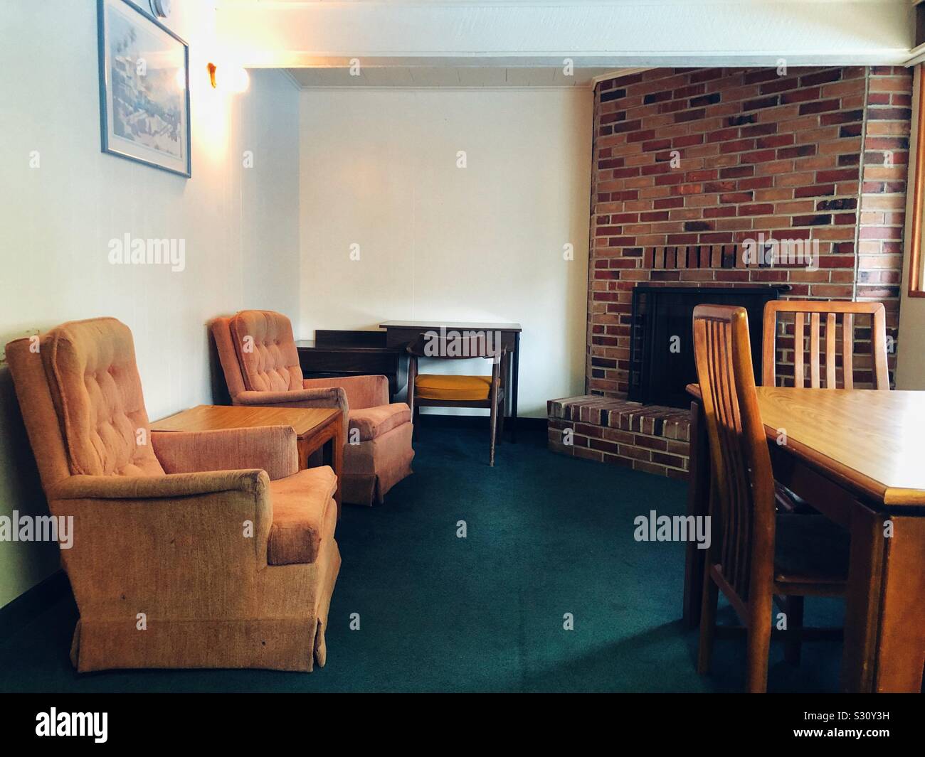 Authentic 70-s interior in old seaside motel in Oregon Stock Photo