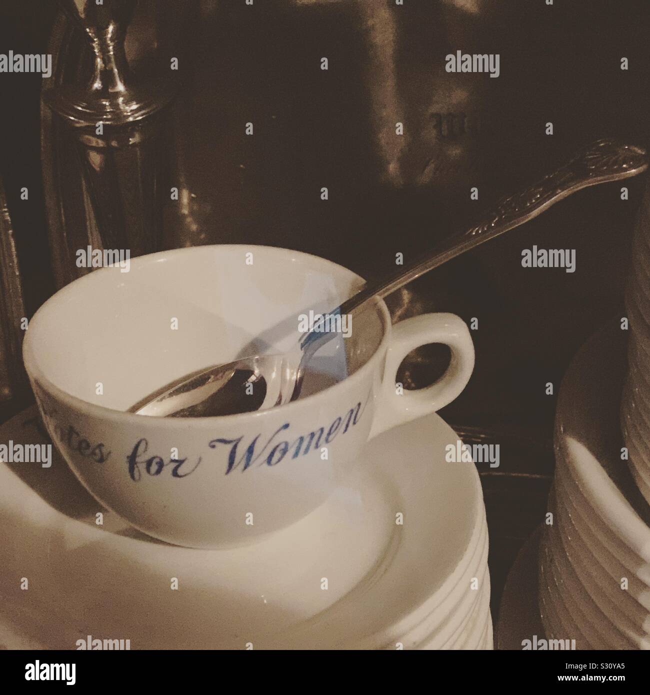 Pro-suffrage “Votes for Women” cup at Marble House, Newport, United States - Smartphone Captured Stock Image