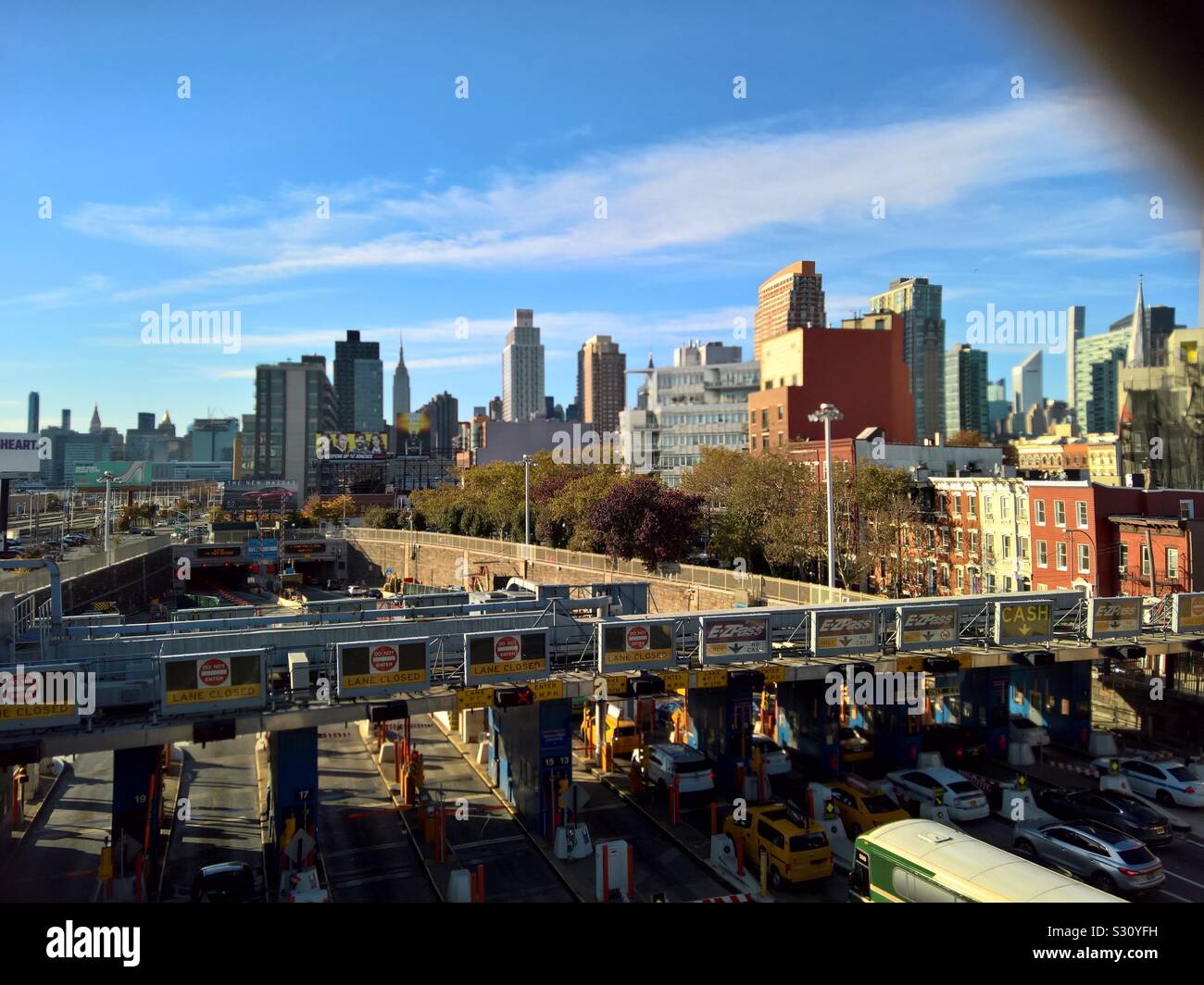 Toll at the entrance of the Midtown tunnel from Queens to Manhattan - Smartphone Captured Stock Image
