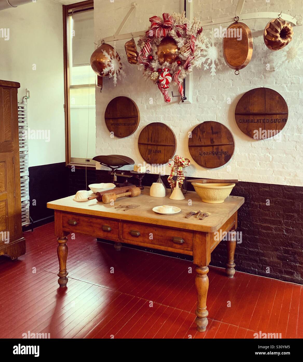 A table in the kitchen at Marble House, Newport, Rhode Island, United States - Smartphone Captured Stock Image