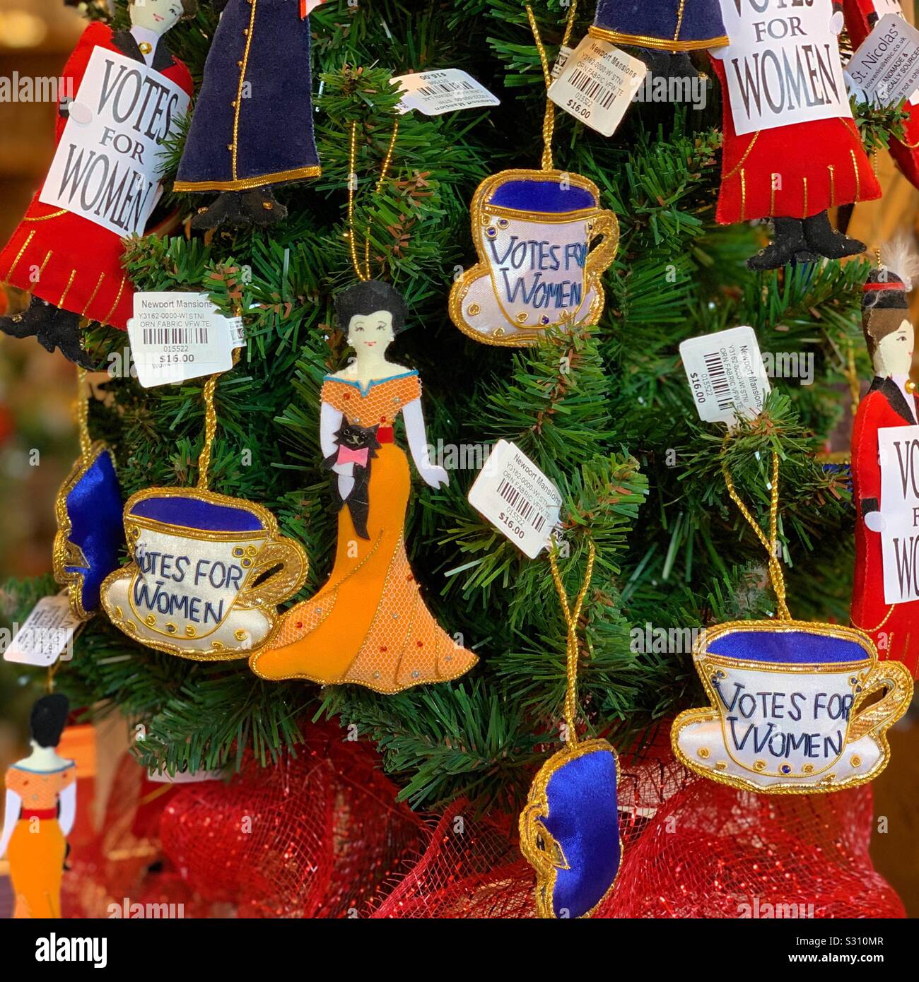“Votes for Women” ornaments, gift shop, Marble House, Newport, Rhode Island, United States - Smartphone Captured Stock Image