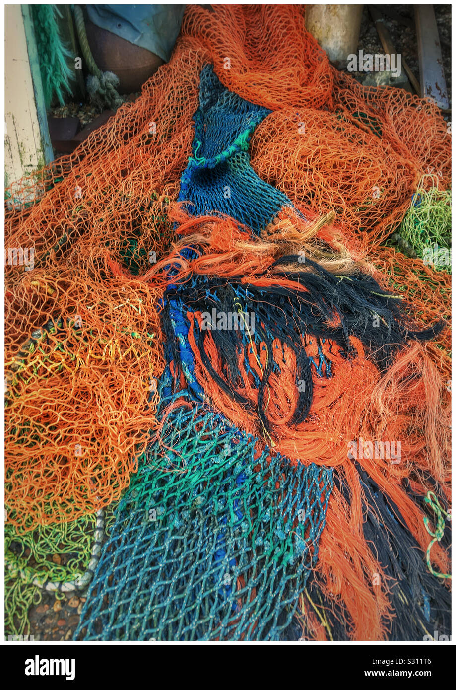 Fishing nets in bright colours, Felixstowe Ferry - Smartphone Captured Stock Image