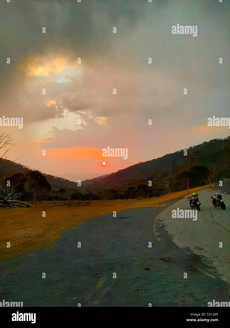 Rb, Visit Australia, bike trip, through Gippsland, Cann River, Cooma, Corryong, traveler, biker. Motorcycles, Australia, tourism, - Smartphone Captured Stock Image