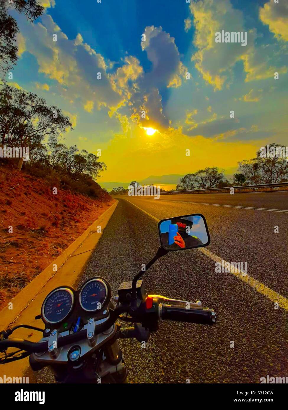 Rb, Visit Australia, bike trip, through Gippsland, Cann River, Cooma, Corryong, traveler, biker,Motorcycles, Australia, tourism, cyclers paradise - Smartphone Captured Stock Image