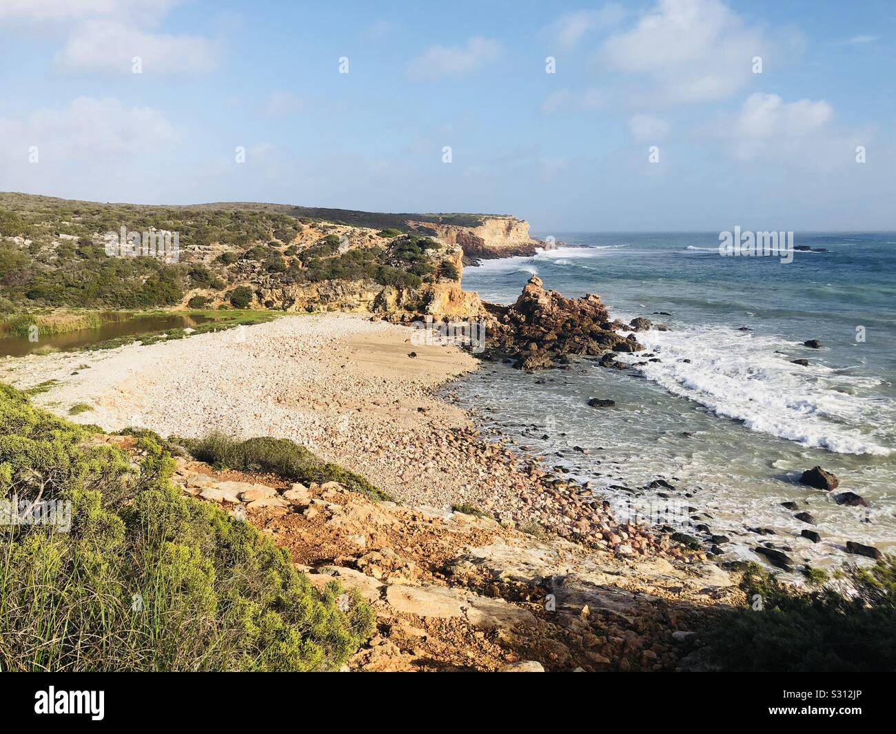 Praia dos rebolinhos beach near Sagres in Portugal - Smartphone Captured Stock Image