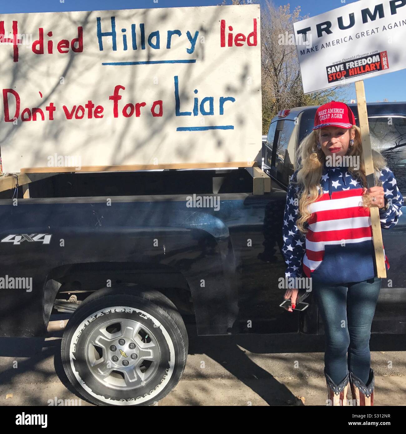 Trump supporter and signs in Boulder, Colorado, USA. Stock Photo