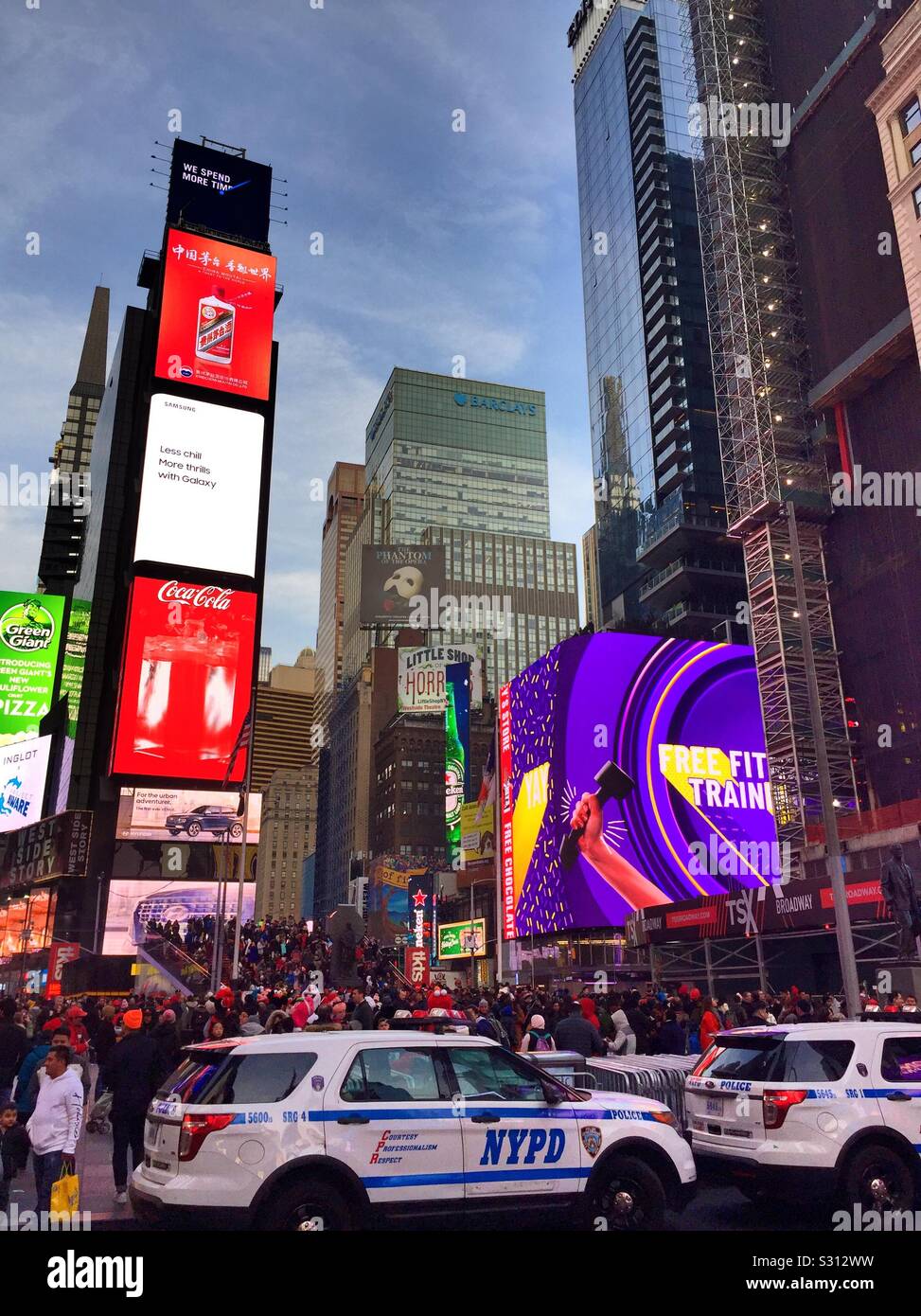 NYPD vehicles in Times Square, NYC, USA - Smartphone Captured Stock Image