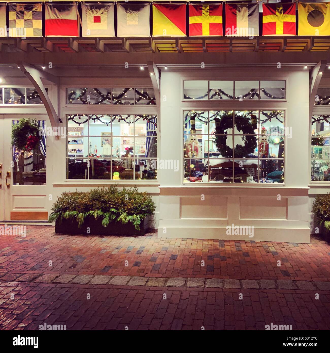 A shop at night in December, Newport, Rhode Island, United States - Smartphone Captured Stock Image