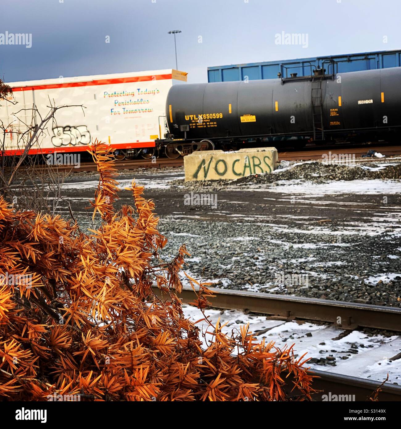 Winter view of a rail yard - Smartphone Captured Stock Image