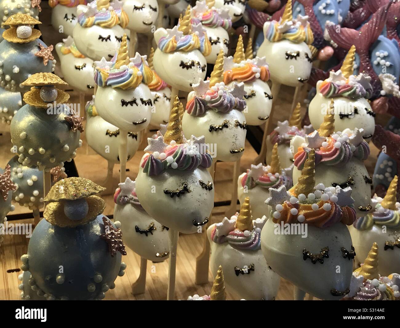 Unicorn cake pops dessert in Munich bakery - Smartphone Captured Stock Image