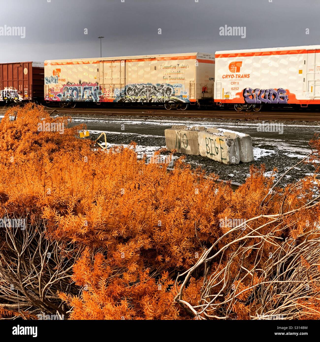 A New England rail yard in winter - Smartphone Captured Stock Image