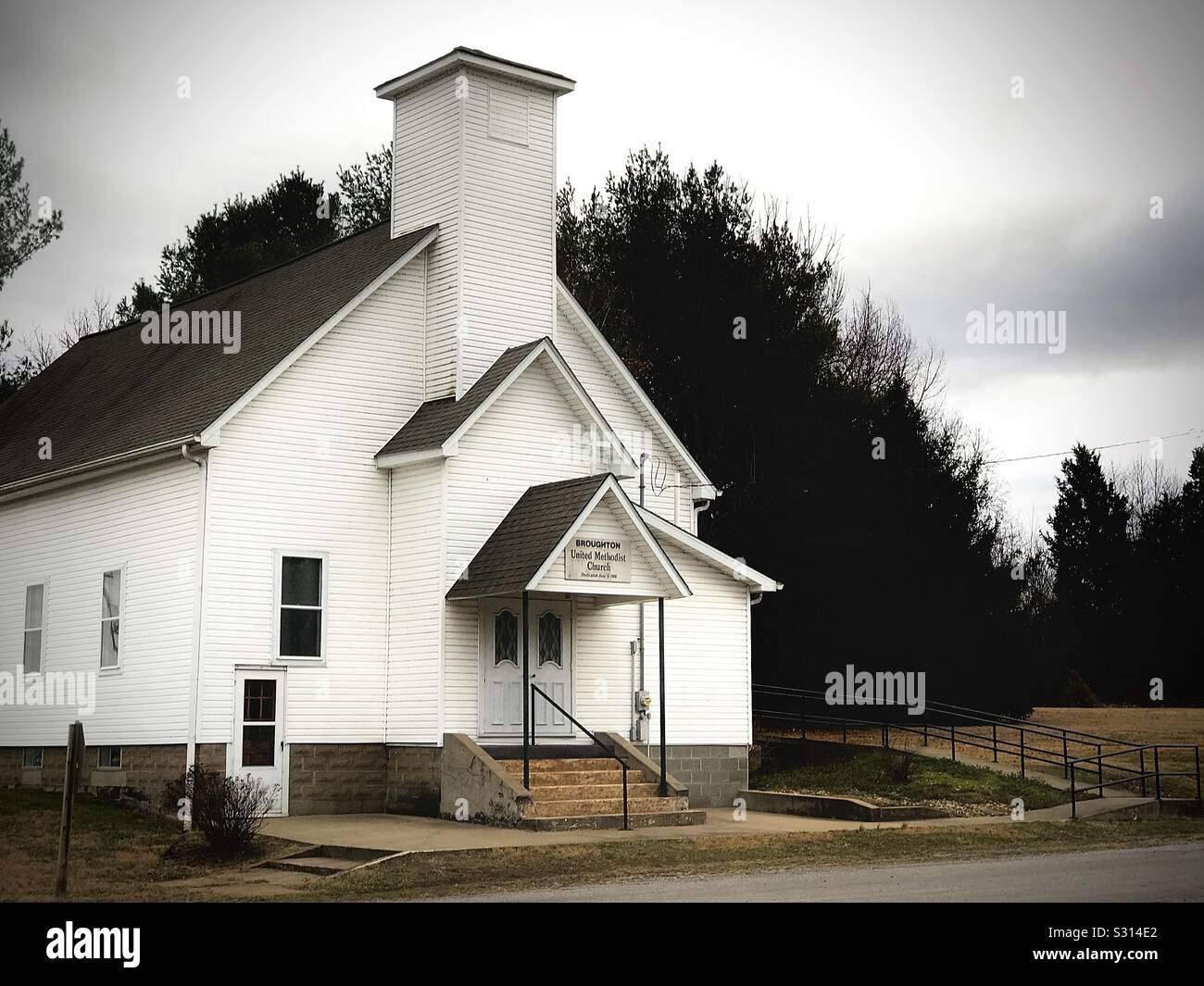Small church in a small town in the middle of no where. Methodist church in Broughton, Illinois Stock Photo