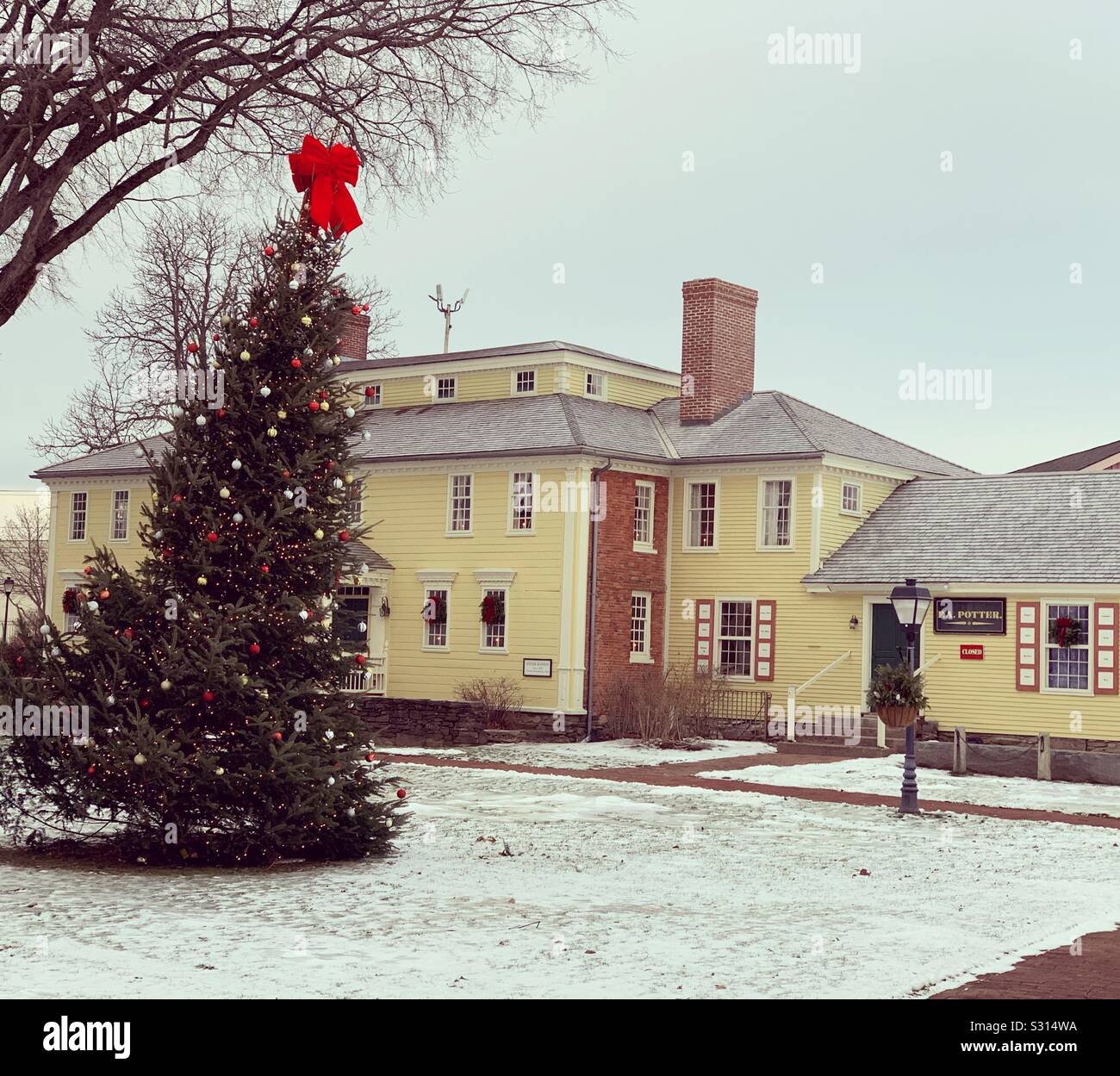 Christmas tree, Storrowtown Village, Eastern States Exposition, West Springfield, Massachusetts, United States - Smartphone Captured Stock Image