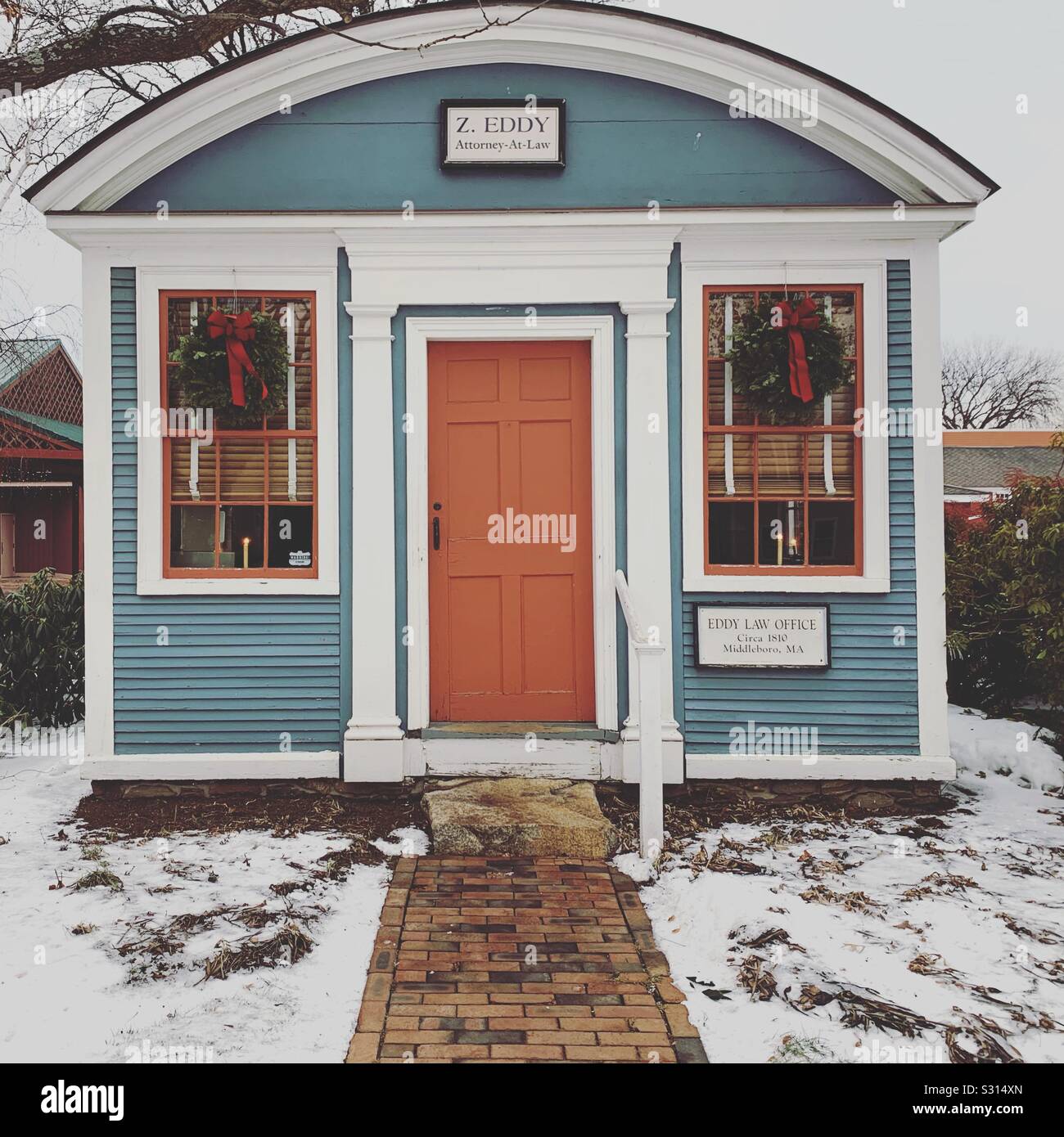 Z. Eddy Law Office, circa 1810, moved from Middleboro, Massachusetts, Storrowtown Village, Eastern States Exposition, West Springfield, Massachusetts, United States - Smartphone Captured Stock Image