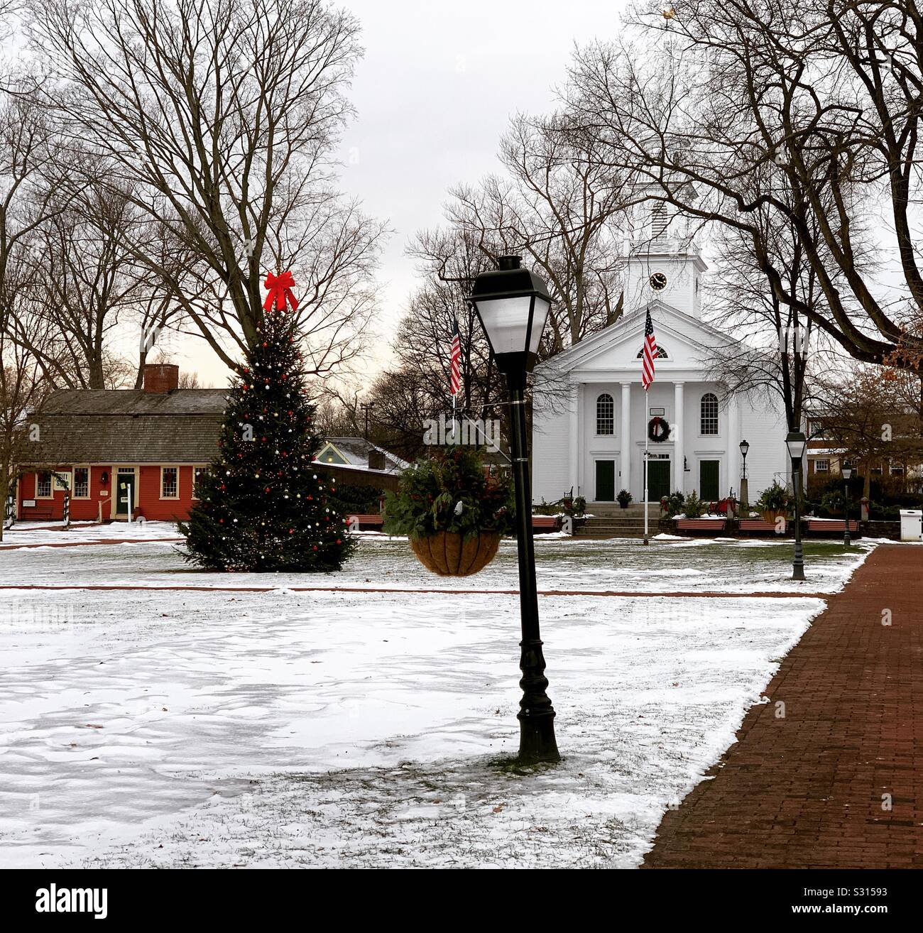 December at Storrowtown Village, Eastern States Exposition, West Springfield, Massachusetts, United States. The Village is comprised of historic buildings relocated from various New England towns. - Smartphone Captured Stock Image