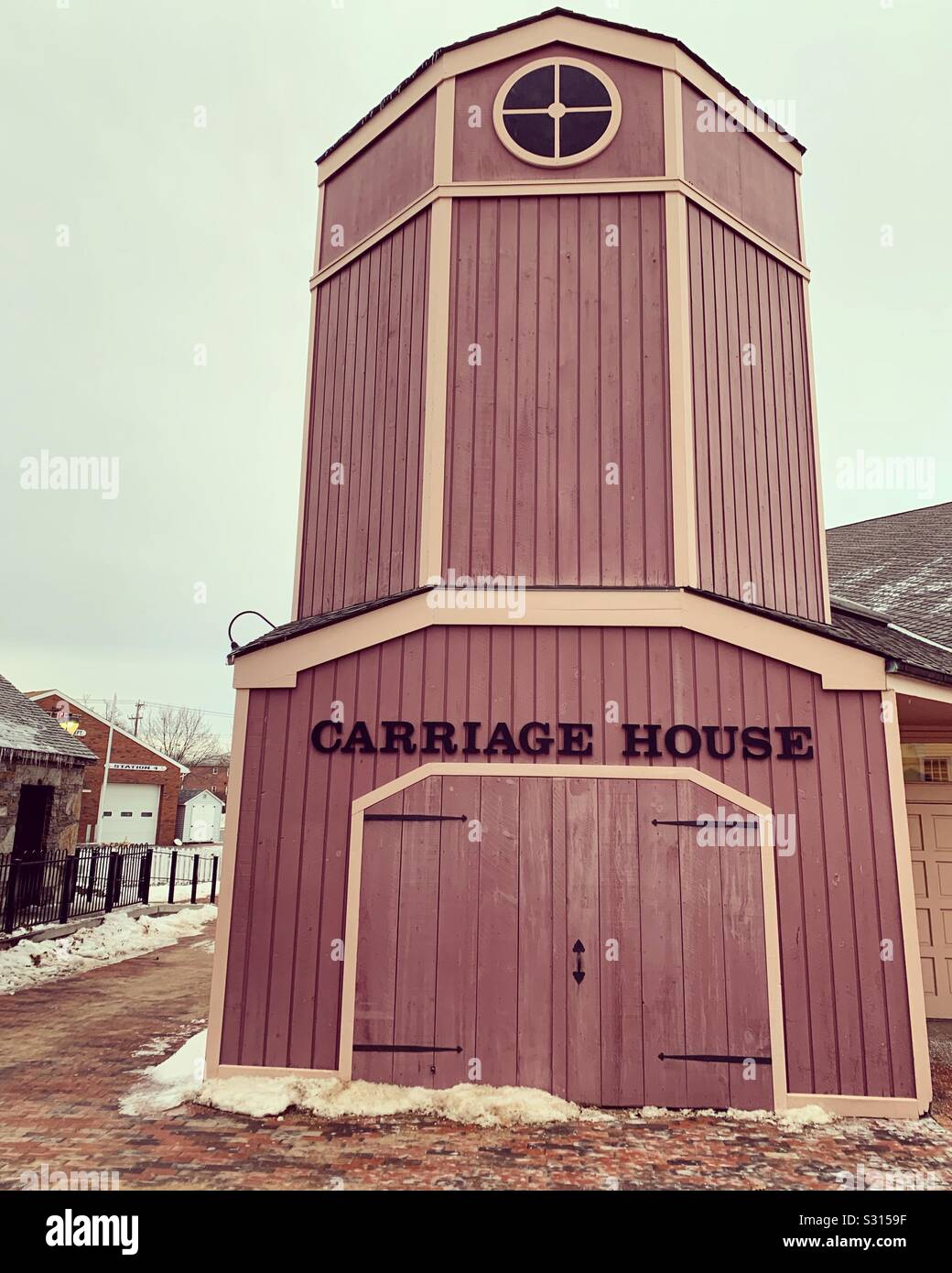 The Carriage House at Storrowtown Village, Eastern States Exposition, West Springfield, Massachusetts, USA. The Village is comprised of historic buildings relocated from various New England towns. - Smartphone Captured Stock Image