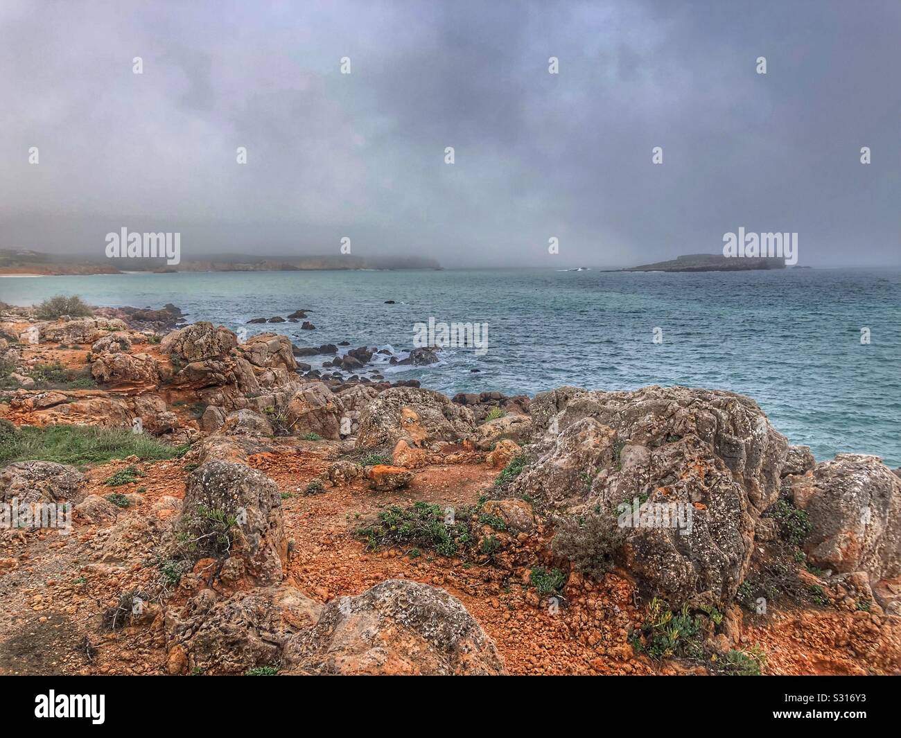Seascape on a cloudy misty day in Portugal - Smartphone Captured Stock Image