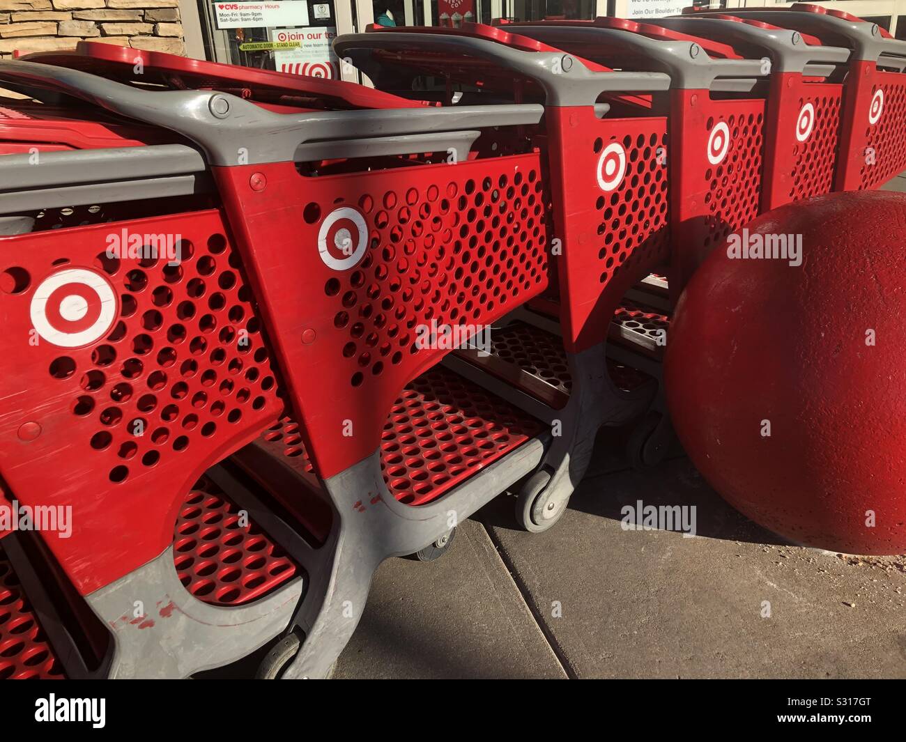 Red shopping carts at Target, an American retail store chain Stock
