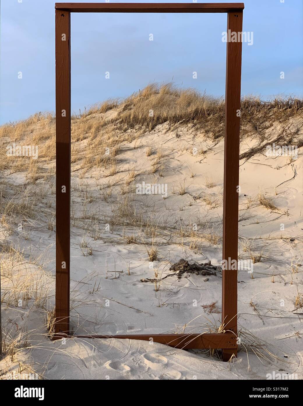 Metal frame, Chapin Beach, Dennis, Cape Cod, Massachusetts, United States - Smartphone Captured Stock Image