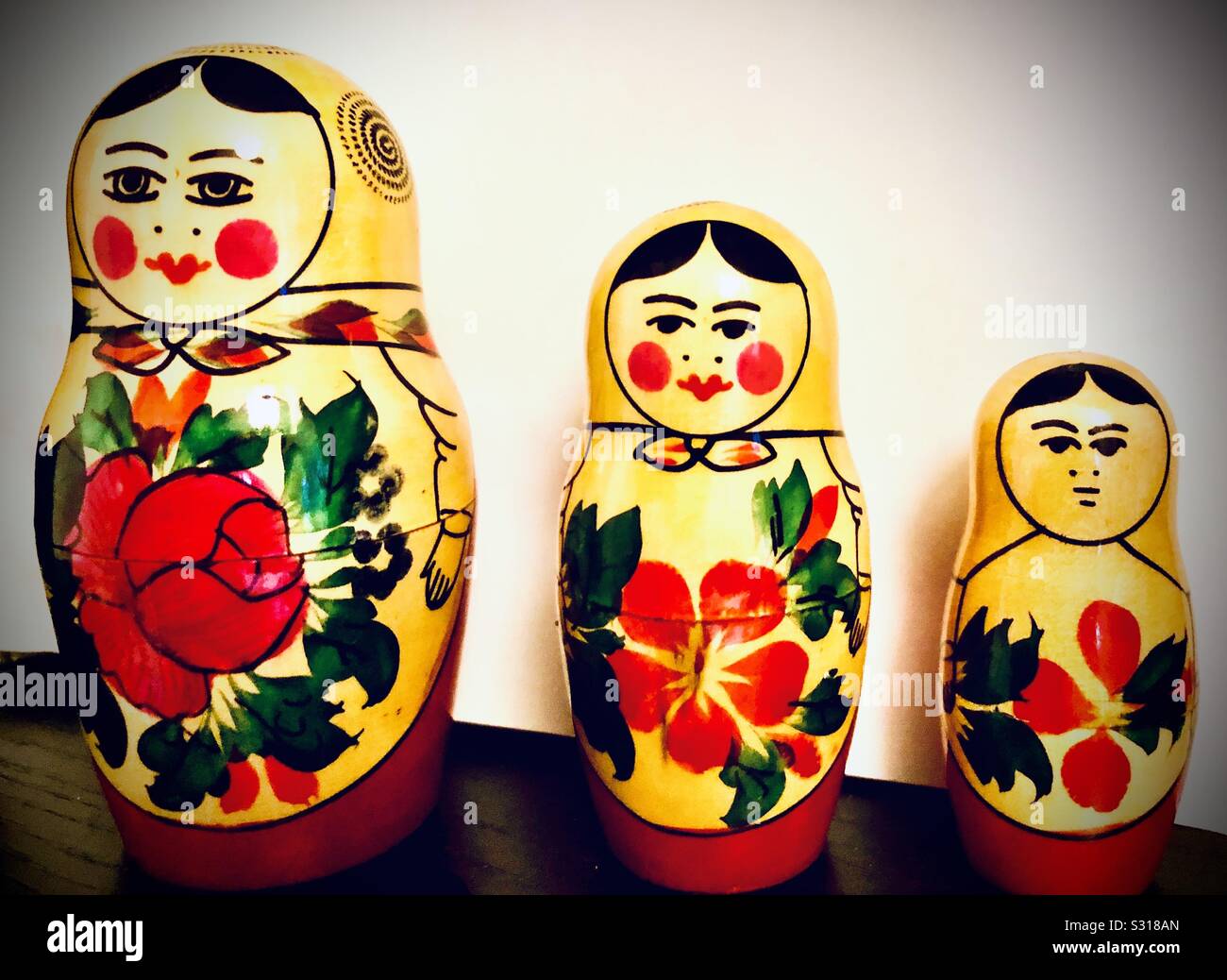Matryoshka dolls, set of three russian babushka stacking wooden dolls