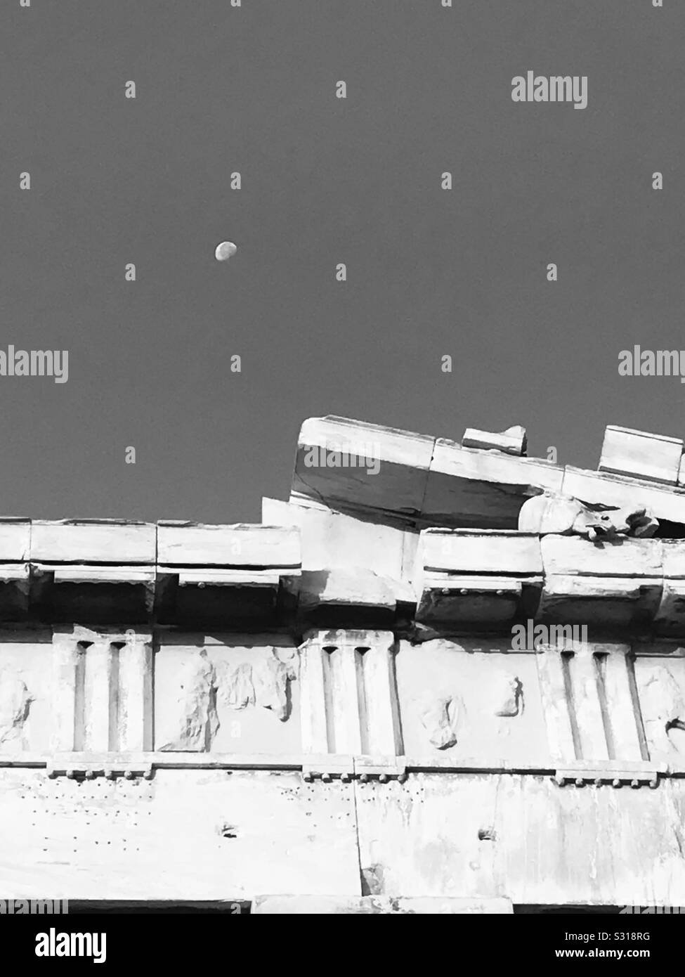 View of Acropolis with moon - Smartphone Captured Stock Image