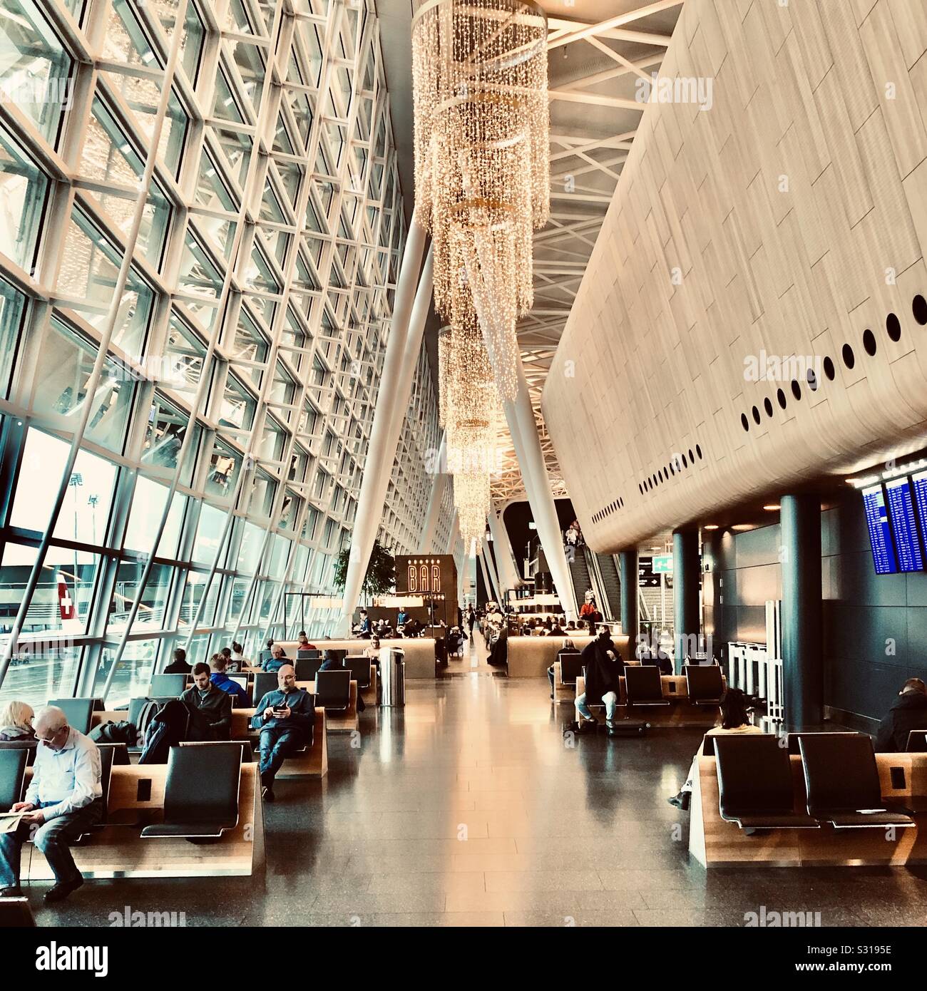 Zurich Airport, waiting area, departures - Smartphone Captured Stock Image Zurich Airport, waiting area, departures - Smartphone Captured Stock Image