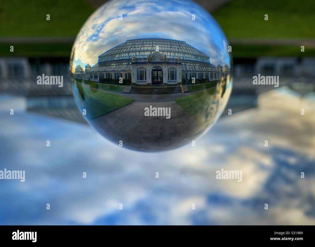 Lensball photo of green house at Kew Gardens Stock Photo