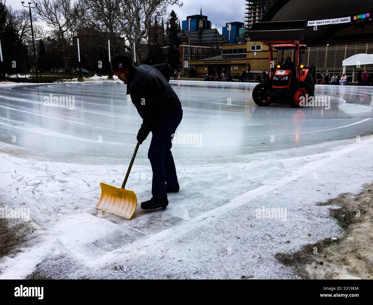 Resurfacing the ice rink Stock Photo Alamy