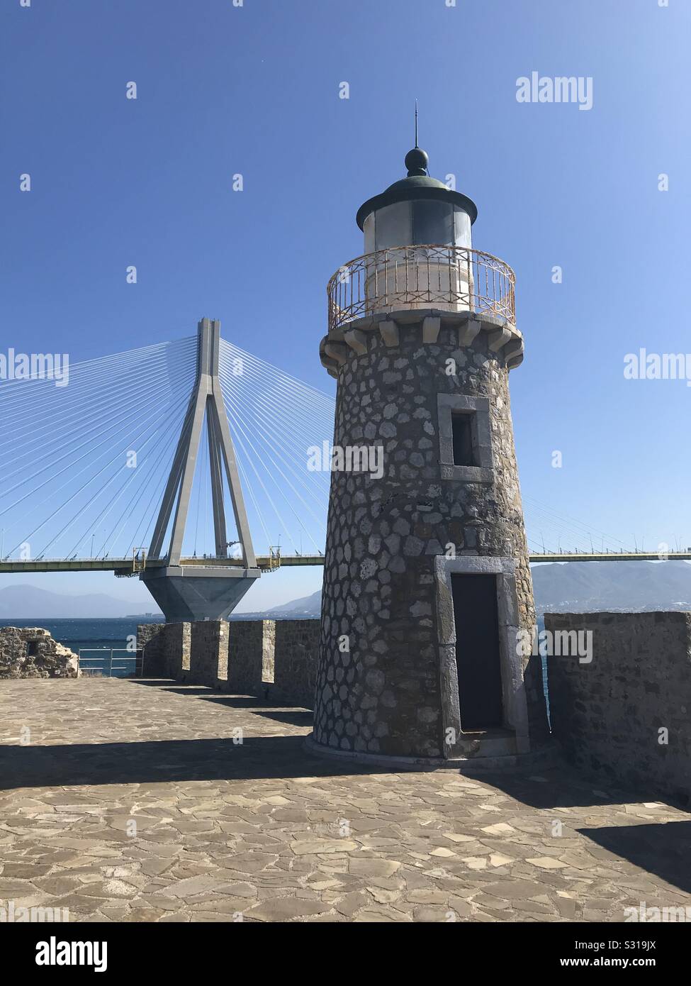 Rion bridge from Antirrio castle - Smartphone Captured Stock Image