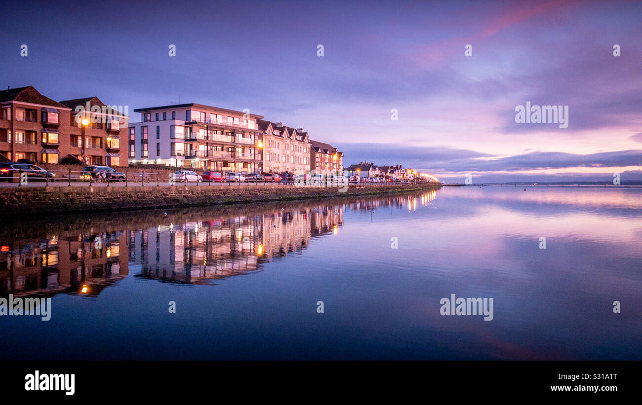 South Parade West Kirby Beach Wirral.  Reflections in the water - Smartphone Captured Stock Image