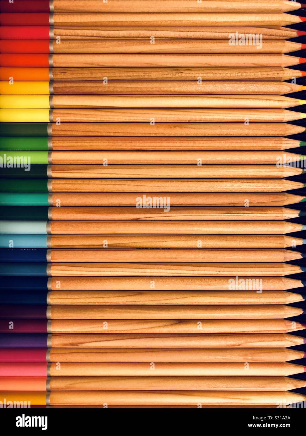 Wood Coloured pencils lined up in a row Stock Photo Alamy