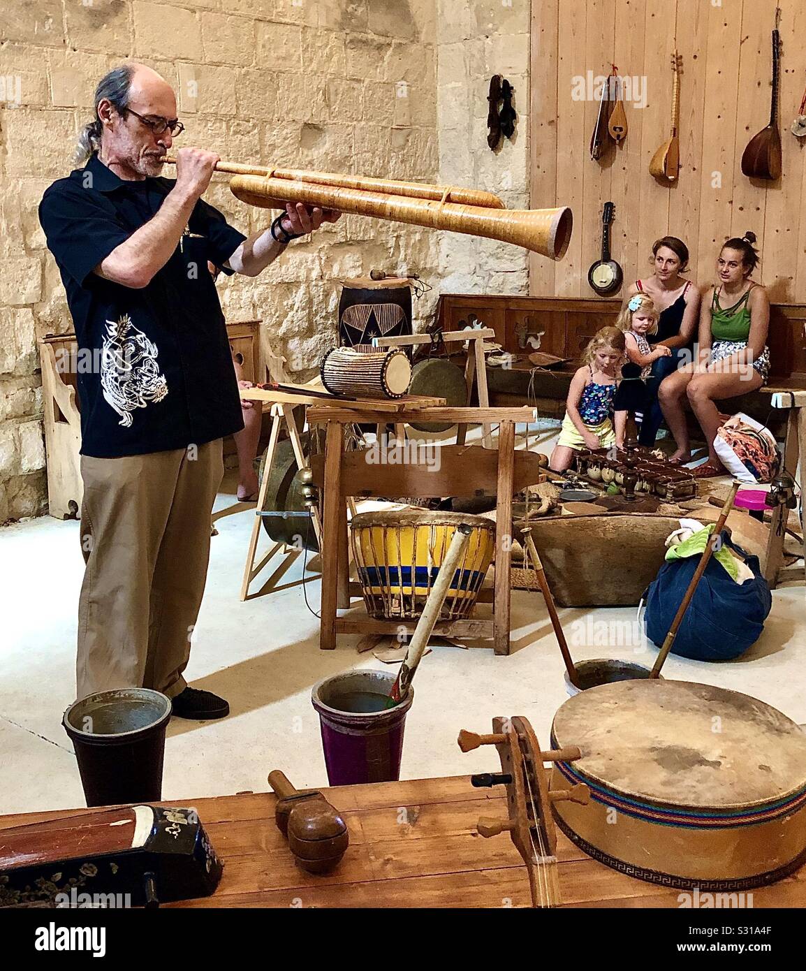 Musical instrument demonstration in museum, Descartes, France Stock Photo Alamy