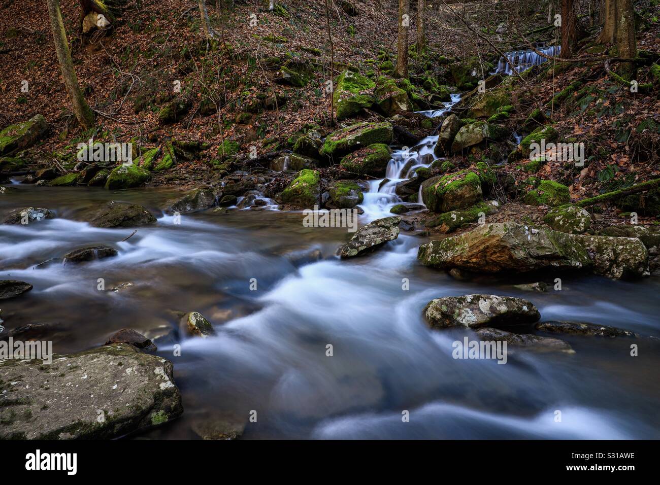 Long exposure of waterfall and cascades in Frozen head state Park, Tn Stock Photo