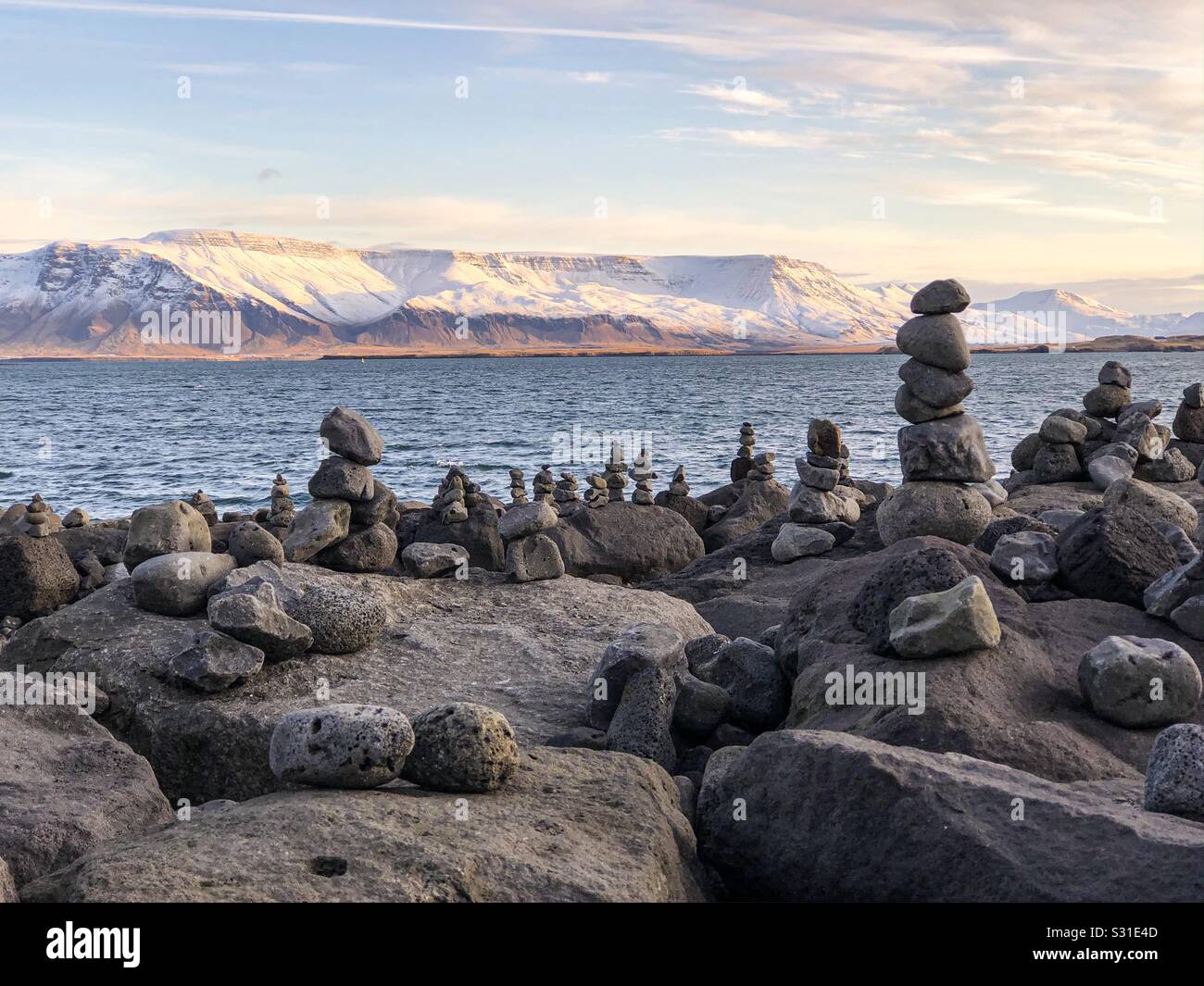 Stone stacks in Reykjavík, Iceland Stock Photo