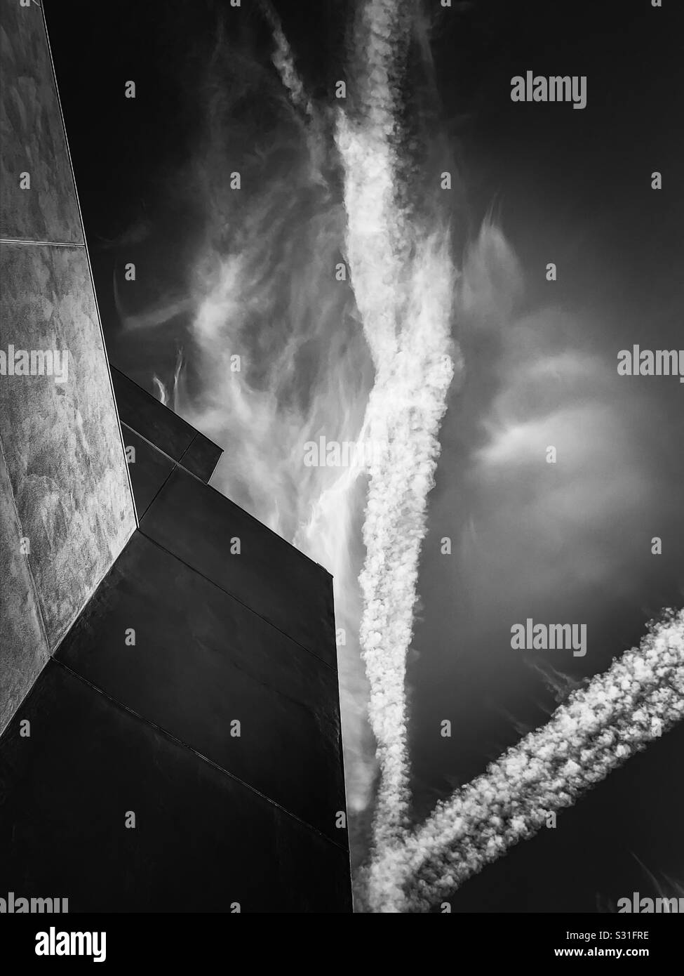 Abstract architecture with cloud vapors Stock Photo