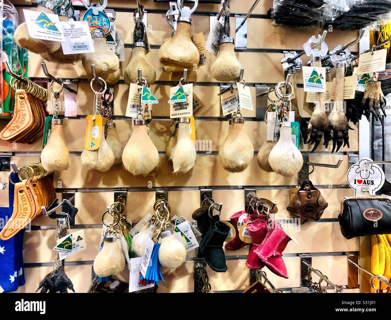 Kangaroo scrotums in an Australian souvenir store Stock Photo