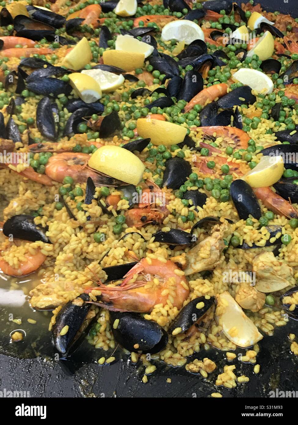 A giant paella cooking at Borough Market, London - Smartphone Captured Stock Image