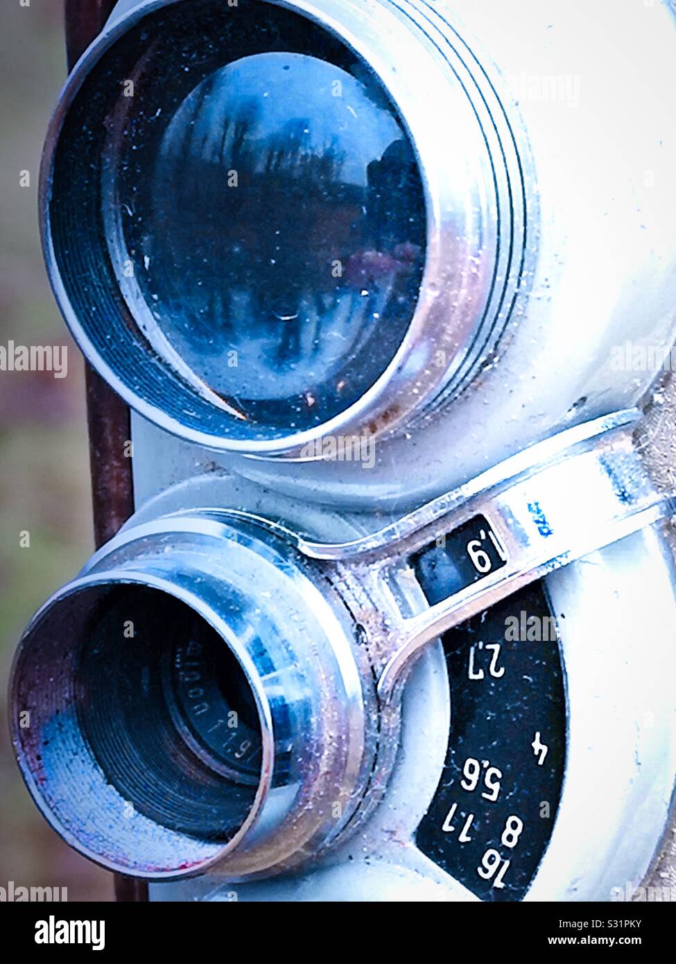 Vintage retro movie camera lenses close up Stock Photo