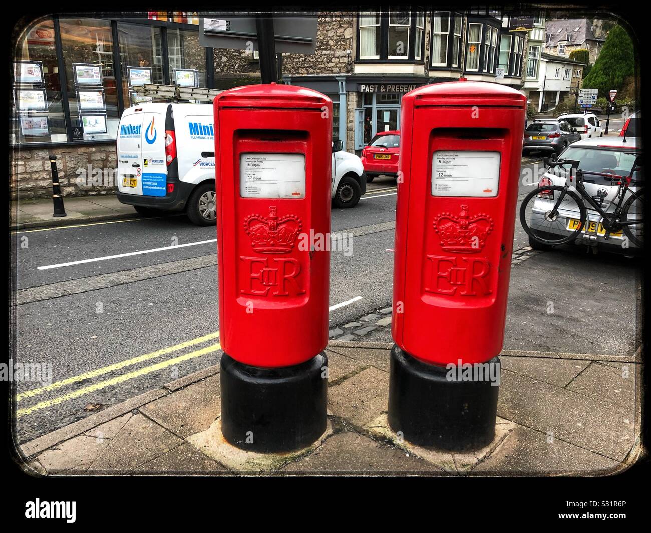 Twin post boxes snail mail Stock Photo