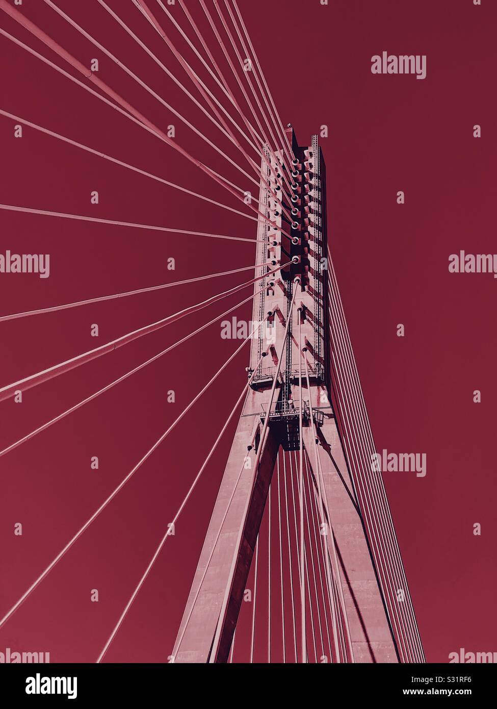 Abstract photo of a suspension bridge. Stock Photo