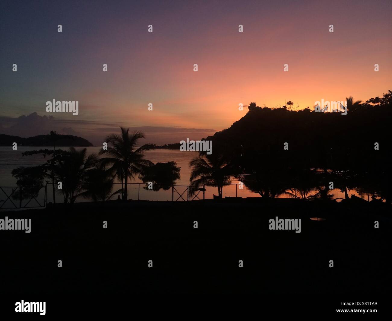 Gorgeous sunrise near Isla Grande in the province of Colon, Panama. Stock Photo