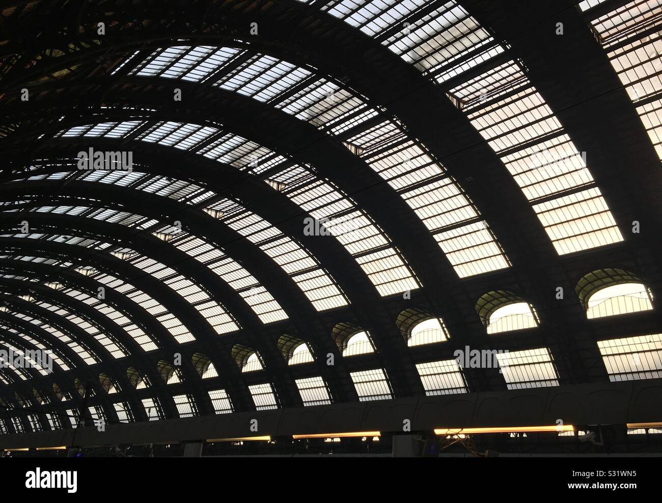 Central station of Milano Italy. View of ceiling with the metallic casing Stock Photo