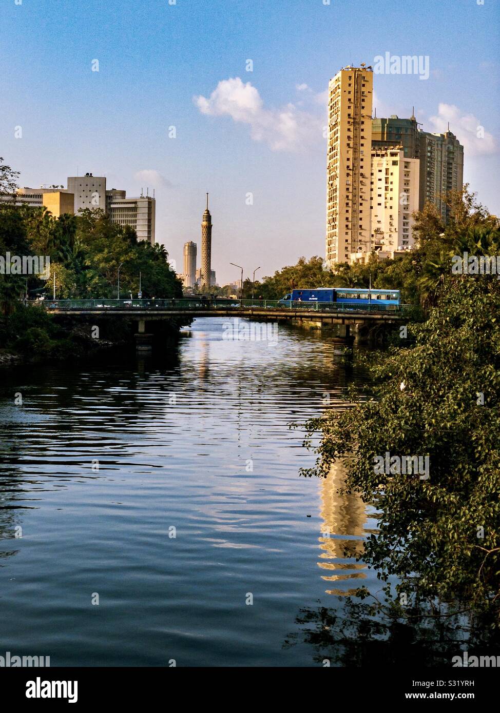Cairo Tower and the Nile River Stock Photo