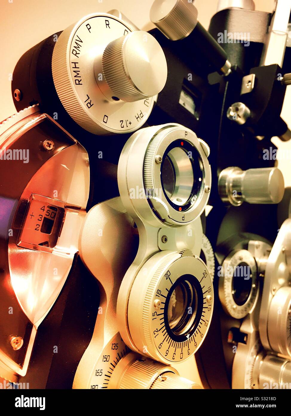 Ophthalmology Office, close-up of phoropter refraction machine, USA - Smartphone Captured Stock Image