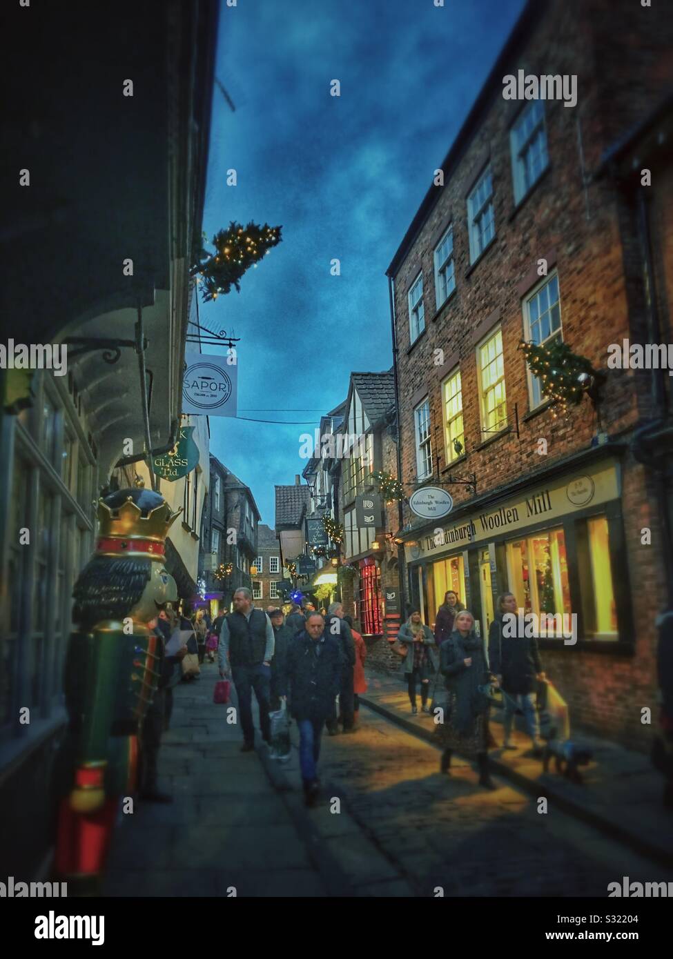 The Shambles in winter at Christmas York North Yorkshire England UK United Kingdom GB Great Britain - Smartphone Captured Stock Image