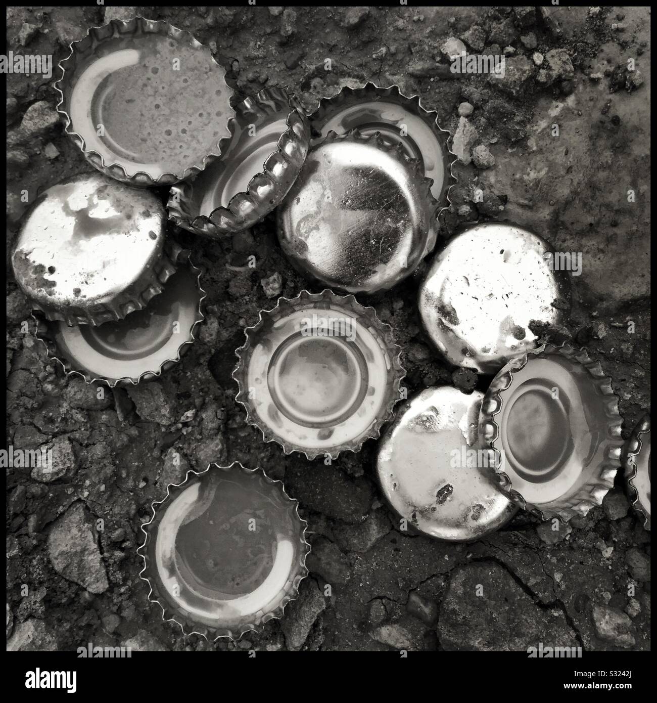 Spent sparkling wine bottle caps during Catalonia, Spain