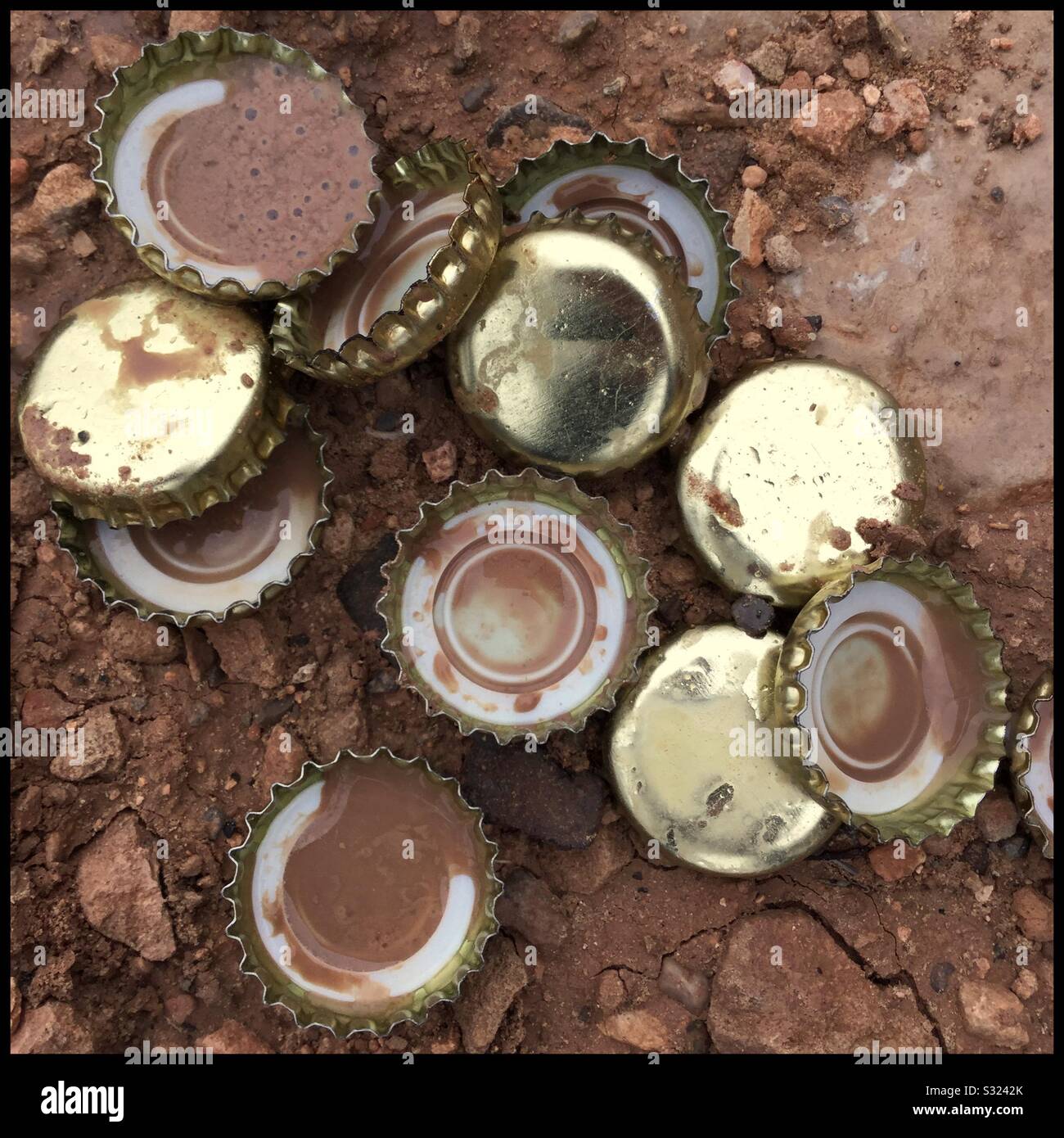 Spent sparkling wine bottle caps during Catalonia, Spain