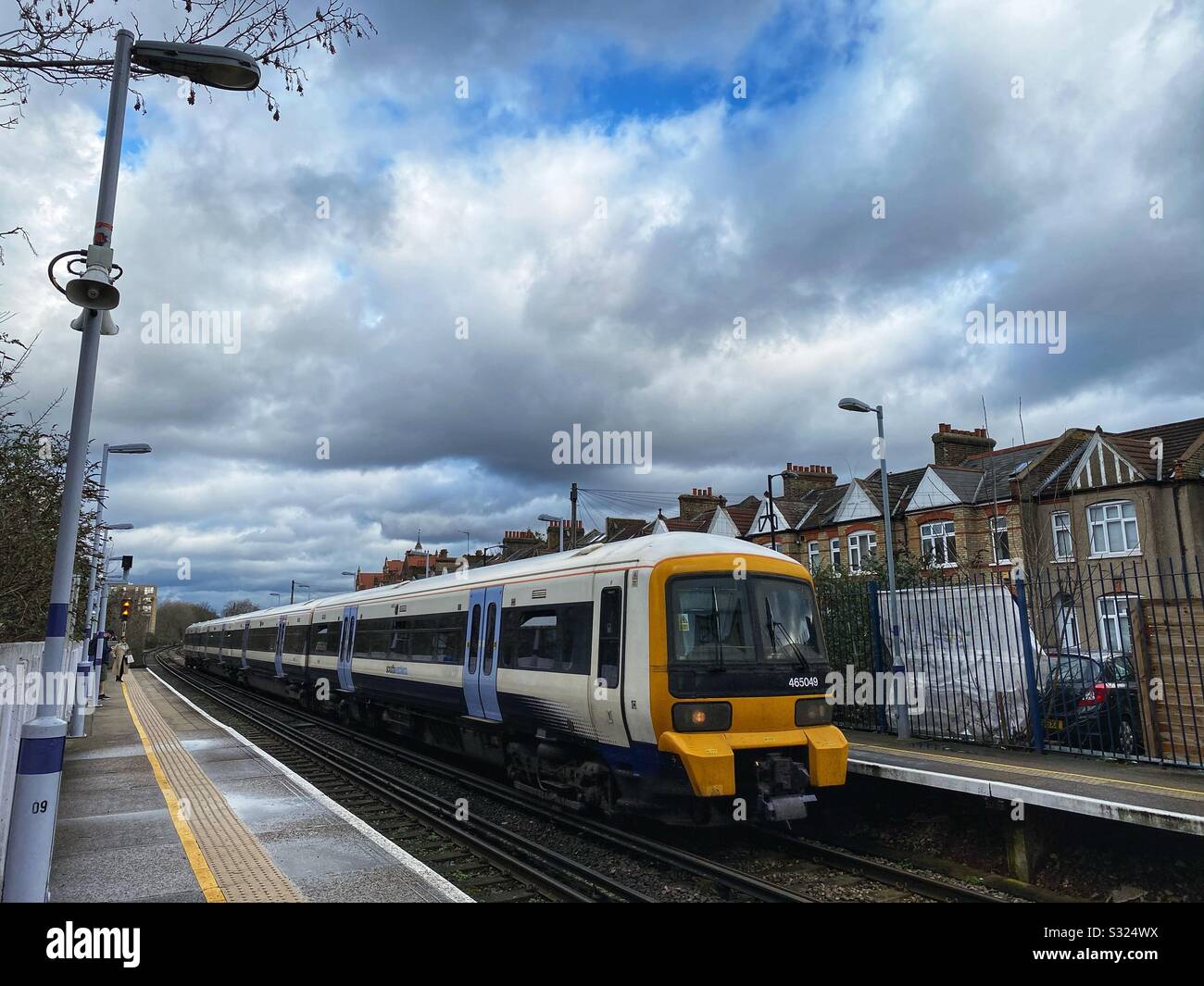 A South Eastern train approaches the platform at Catford Bridge station in London, England January 2020 Stock Photo