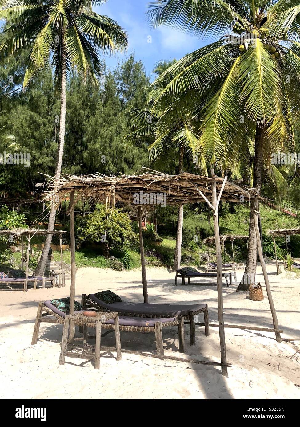 Rustic beach cabana Zanzibar tropical Stock Photo